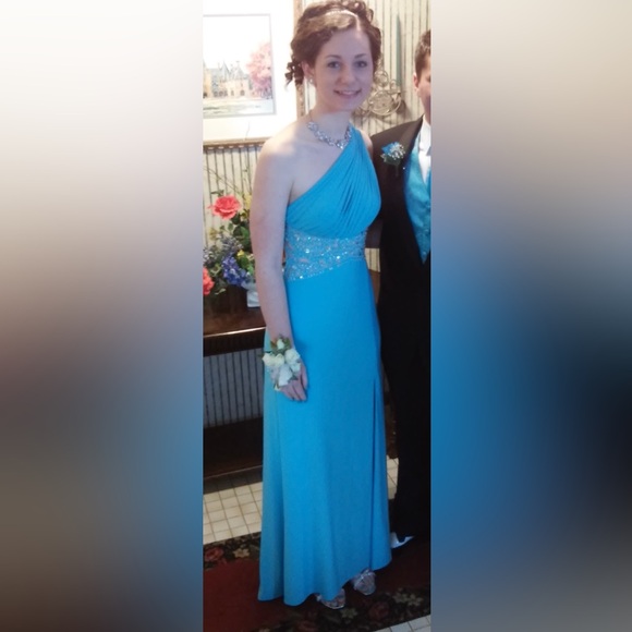 Light blue one shoulder prom dress ball gown evening, wedding floor length dress - Picture 2 of 7